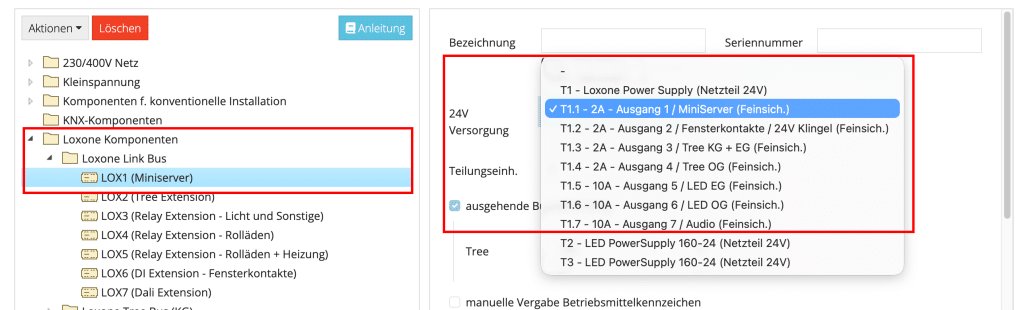 Zuordnung eines 24V Netzteil-Ausgangs am Miniserver