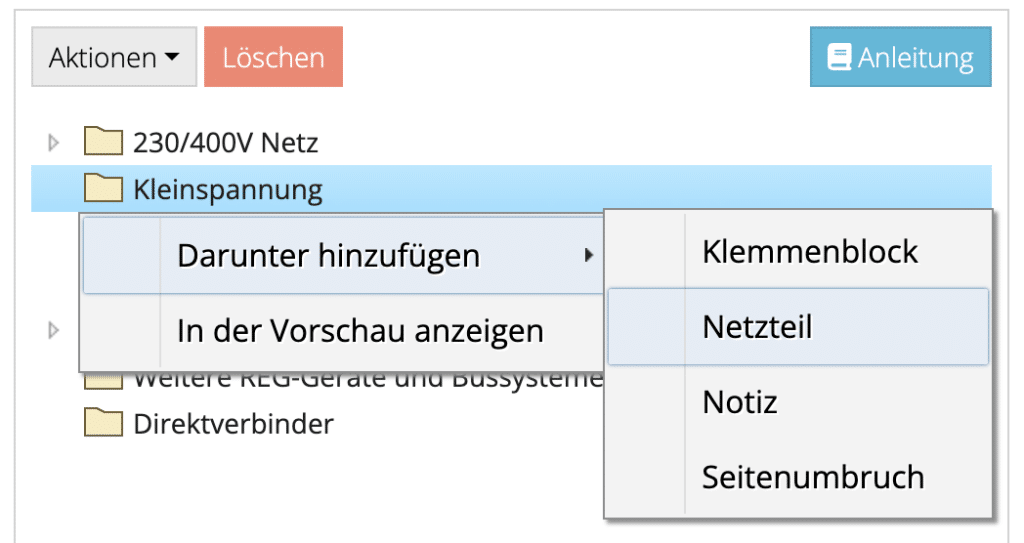 Netzteil fuer eine Loxone Installation anlegen
